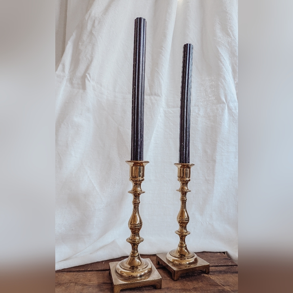 Elegant Brass Candle Holders with Black Candles